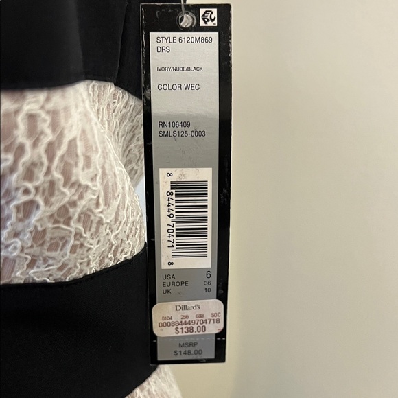 NWT Tahari Black and Cream Striped Lace Dress, Sz 6 - Picture 2 of 13